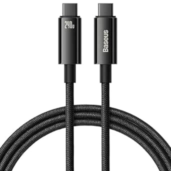 اضغط للعرض بشكل موسع كابل قوي فائق السرعة 240 وات للشحن السريع USB-C الى USB-C PD3.1 بتقنية كيو سي 4.0 من بيسيوس لسامسونج جالاكسي S24 الترا، S23، نوت 20 الترا لهواوي، اوبو، شاومي، ابل، وجميع الاجهزة من النوع C (3 متر)