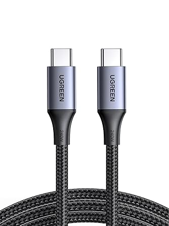 كيبل USB C الى USB C 240 واط من يوجرين للشحن السريع لايفون 15 برو ماكس، سامسونج جالاكسي S24/S23، ماك بوك برو/اير، ايباد برو/اير/ميني، ديل XPS، 3.3 قدم