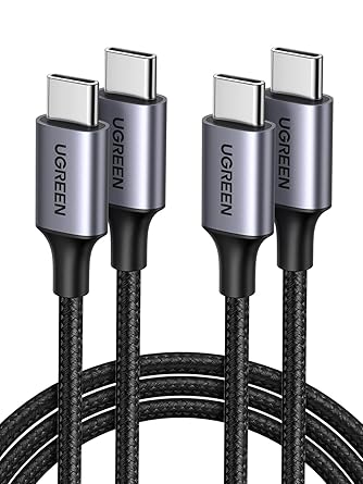 كابل USB C إلى USB C، قطعتين بقدرة 60 وات من يوجرين، كابل شحن سريع PD 3.0 متوافق مع ماك بوك برو 2022، اي باد برو 2022، سامسونج جالاكسي S22/ زد فولد/ زد فليب، جوجل بكسل 7/6a، PS5، سويتش 1 متر